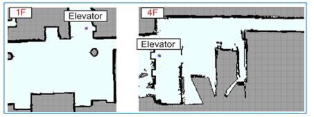 각 층의 POI 지도에 등록된 엘리베이터 승차 시작 위치