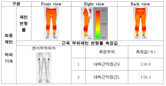 개발 컴프레션웨어 최종패턴 가상착의 및 패턴변형률 – 하의75%