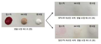 Silicone-modified PUD와 일반 PUD와의 생활 오염성 테스트 결과