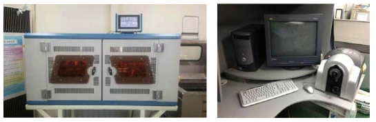 염색에 사용된 IR염색기(좌) 및 염색성 측정을 위한 CCM(우)