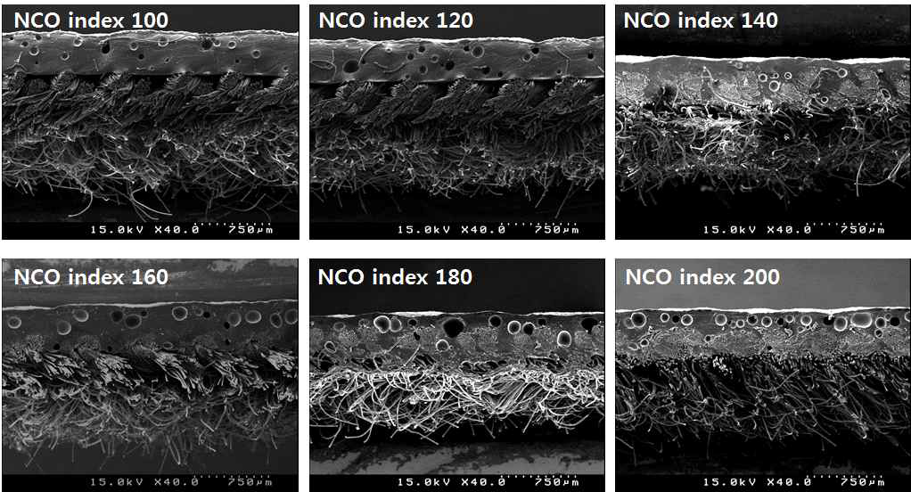 NCO Index별 단면사진