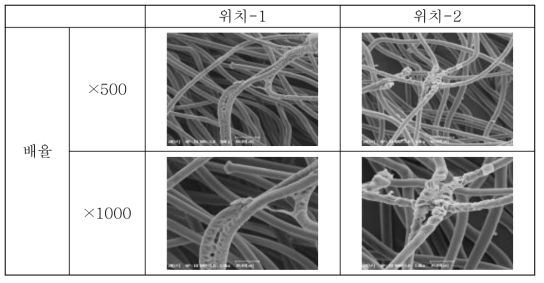 메탄올을 분무시킨 PLA 섬유의 표면 SEM 사진