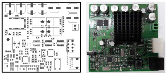 높낮이 조절 데스크 PCB도면(좌) 및 제작된 양산형 PCB(우)