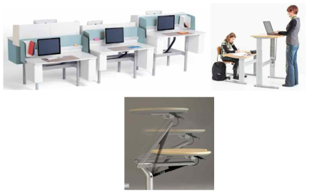 국외 다양한 높낮이조절 책상 (좌)Playns, (중)Sit-to-Stand Desk, (우)Risefit