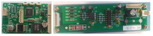 제어용 메인보드(좌)와 엑추에이터 제어 드라이버 시작품(우).