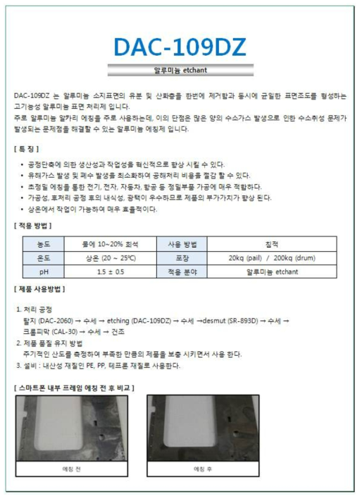 신규 개발 에칭액(DAC-109DZ) 제품소개서