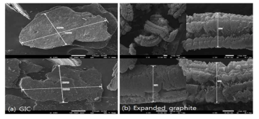 그래핀 노출평가에 사용된 원료물질 가팽창흑연(GIC)과 팽창흑연의 SEM images