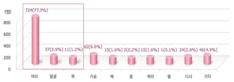 자전거 승차중 사망자의 주요 상해 부위