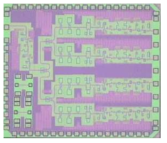 제작된 4-ch Phased-array Rx 단일 칩, Chip size: 1.8 x 1.5 mm2