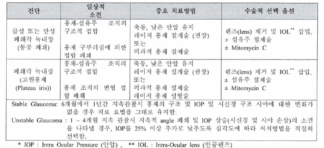 폐쇄각 녹내장(Closed Angle Glaucoma)의 치료방법