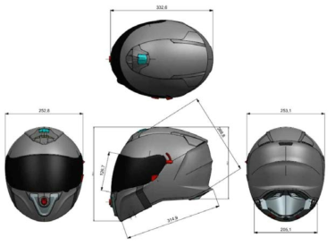 헬멧 설계 도면(M 사이즈 기준)