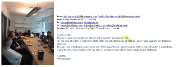 스웨덴 경찰청 회의 모습과 telia 담당자와 이메일 교신 내용