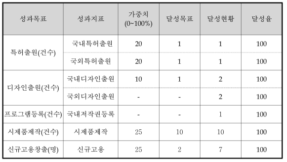 정량적 성과목표 및 달성 현황 요약