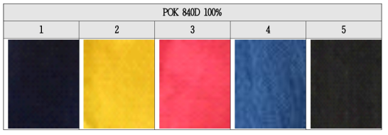 폴리케톤 원단(POK 840D 100%)의 염색 가공