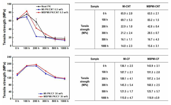 MBPMI 및 MI 공정을 통한 폴리케톤/단일 탄소 필러 복합소재의 열처리 시간에 따른 기계적 물성 비교