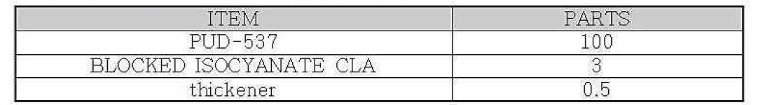 수용성 PUD 표피층/원단 접착제 배합비율