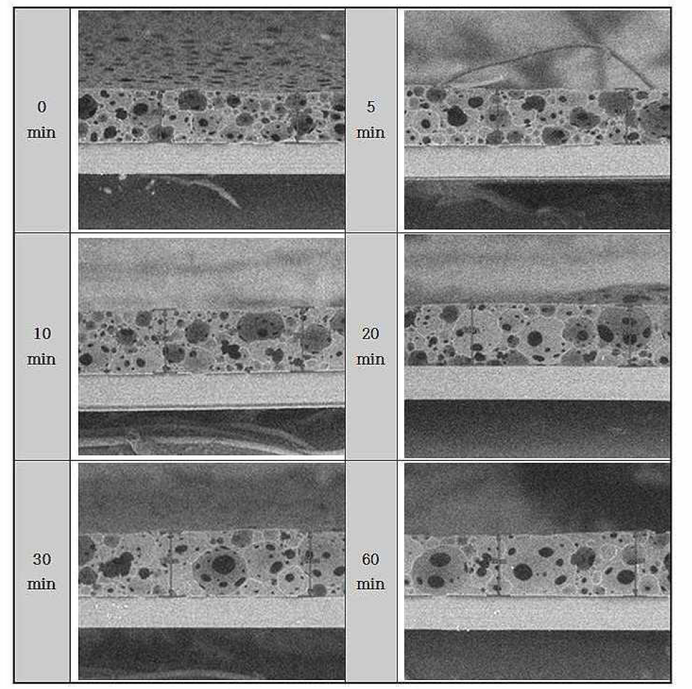 Melamine CLA Foam의 시간에 따른 단면 변화 이미지