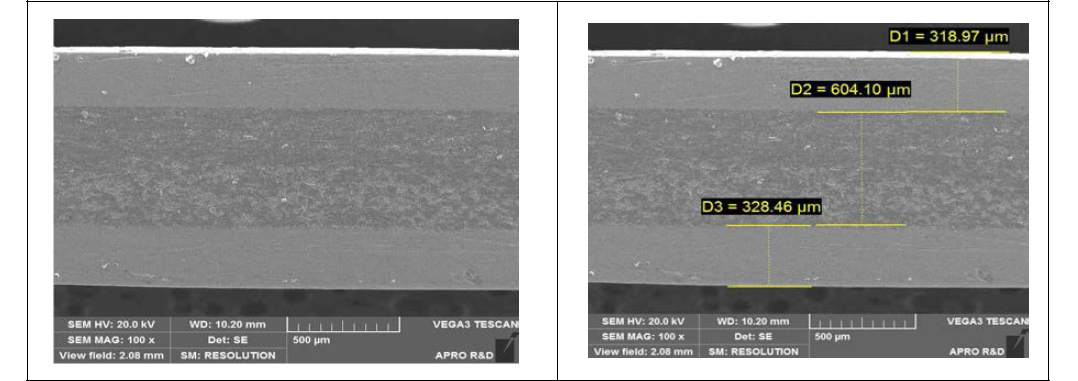 동접합 Si3N4 기판 Cross Section SEM 미세조직(Si3N4 t=604um Cu t=319∼329um)