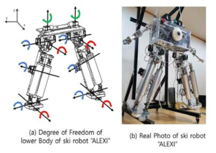 스키로봇의 하지의 자유도와 제작된 스키로봇