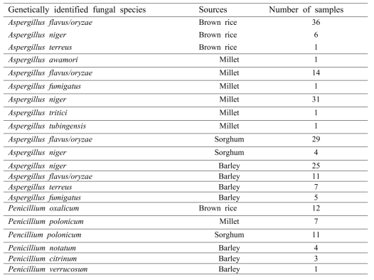 Aspergillus and Penicillium Fungal distribution in cereals