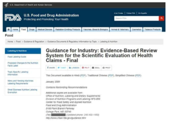 FDA Evidence-Based Review System for the Scientific Evaluation of Health Claims