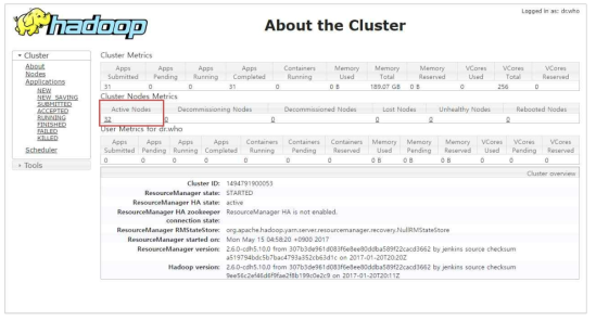 스파크 클러스터 서버 active node 요약