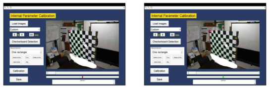 The auto-detection could not detect the corner points from the part of images which include noise(left); After used the manual-detection, the corner points from noised part of the image can be detected(right)