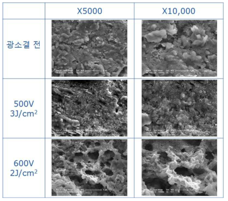 광소결 조건 별 KOH 함침 그래핀의 미세구조 특성