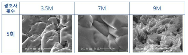 KOH함침 농도별 광조사 5회 시 그래핀의 미세구조 특성-동결 건조