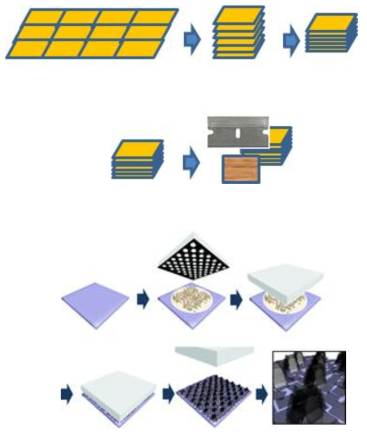 3D 전극 제작 공정 (위) Rolling법, (아래) 임프린트법