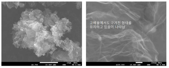 구겨진 형태의 나노 3D 그래핀의 전자현미경 사진