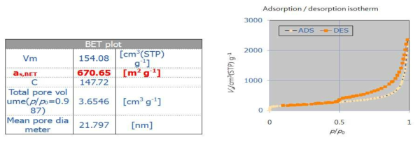 BET 법으로 측정된 비표면적 결과