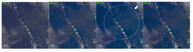 LG – NASA HDR BT.2020, 1)원본영상, 2)크로마클리핑, 3)동일한가중치,4)개선알고리즘