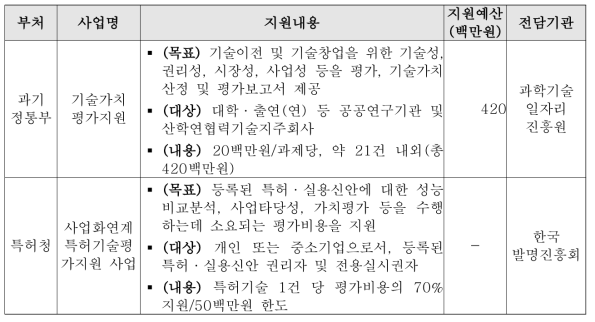 타부처 기술가치평가 관련 지원사업 사례