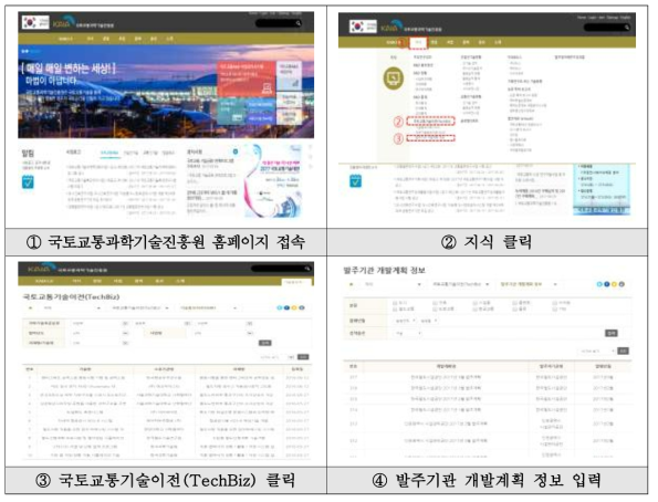 개발계획 국토교통과학기술진흥원 홈페이지 업로드 위치