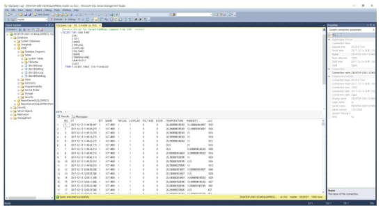 MS-SQL Express 데이터베이스에 저장된 실시간 데이터 화면