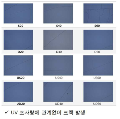 UV 조사량에 따른 배리어 형성한 QD필름의 현미경 사진