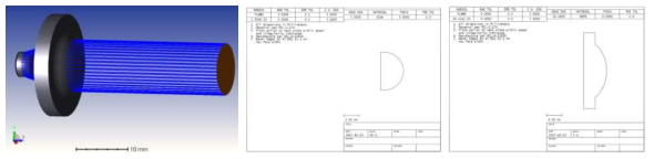 테라헤르츠 렌즈 설계 도면 (좌) 25 mm 직경의 THz 평행빔 형성용 렌즈 시스템 (가운데) 반구형 실리콘 렌즈 도면 (우) HDPE collimating lens 도면