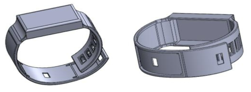 회로의 삽입을 고려하여 설계된 손목밴드의 3D 모델