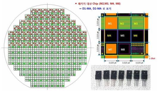 45V/10A급 SBR 전력소자의 패키지 대상 칩과 패키지 된 제품 사진.
