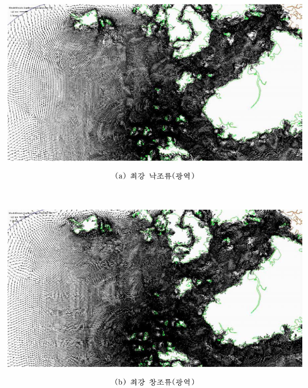 수치모형실험의 유속 및 벡터도(광역)