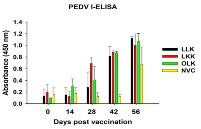프로그램에 따라 백신을 접종한 육성돈의 PEDV 항체 형성능