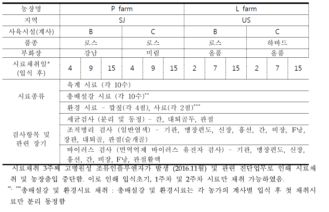 골격계 질병 발생농가의 입식부터 출하시까지 미생물 검색 및 분포조사.