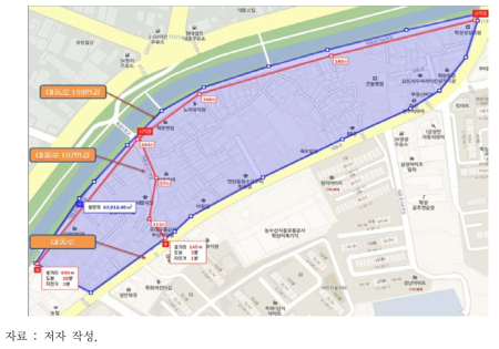 새밭마을의 물리적 특성에 따른 계획구역 구분