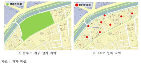 새밭마을 내 쿨루프 지붕 설치 지역 및 CCTV 설치 지역