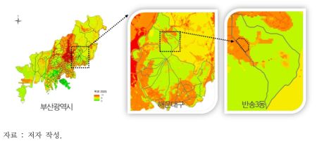 필봉오름마을 대상지역의 미래 열파 노출특성(2025년)