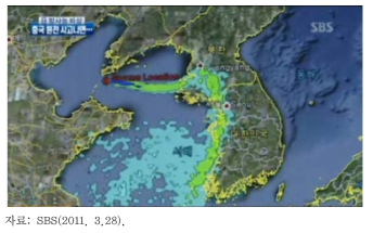 요녕성 원전 사고 발생 시, 방사성 물질 확산 시뮬레이션