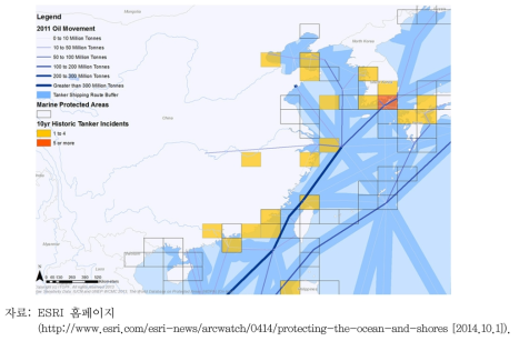 북서태평양 해역 유류 물동량(2011) 및 유조선 유류유출 사고(10년)