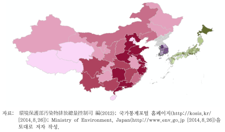 한･중･일 3국 환경사고 잠재위험 산업시설 분포도