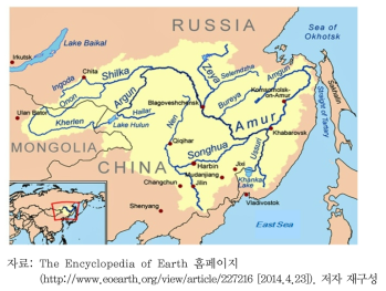 중국 쑹허강과 러시아 아무르 강 위치도